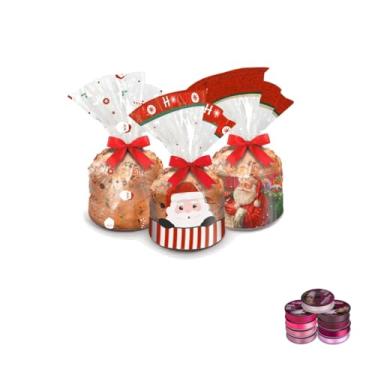 Imagem de Kit Saco Panetone 500g Cromus 25x35cm Com Fita Cetim 22mm x 50mts