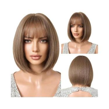 Imagem de Peruca Sintética Curta Lisa Loira Com Franja Em Camadas Natural Para U