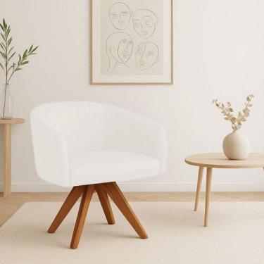 Imagem de Poltrona Sala Base Giratória Madeira Arielle Sintético Branco D03 - D'