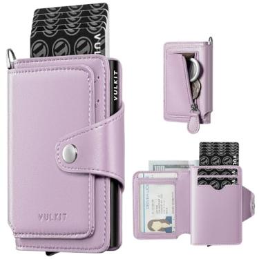 Imagem de VULKIT Carteira feminina com porta-cartões pop-up com bolso para moedas com zíper, capa para cartão de crédito com bloqueio de RFID, comporta mais de 8 cartões, compartimento para dinheiro, janela