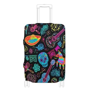 Imagem de Joisal Capa de bagagem para mala protetora de viagem Cinco De Mayo caveira preta proteção flor férias essenciais mala manga, P, serve para capa de 45-50 cm, Cinco De Mayo Caveira Preta, M 22-24 in