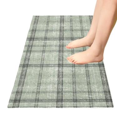 Imagem de TSENQUE Tapete de cozinha xadrez linha verde sálvia, tapetes de cozinha, tapetes de entrada com estampa fofa, antiderrapante, absorvente para banheiro, escritório, casa, essenciais, 99 x 50 cm