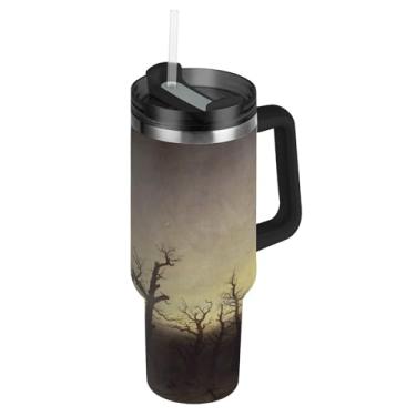 Imagem de Copos com tampas e canudos Caspar David Friedrich Abtei Im Eichwald Copo com alça 850 g Garrafas de água modernas isoladas aço inoxidável caneca de café quente para carro