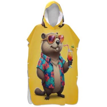 Imagem de Joisal Cool Beaver Yellow Surf Poncho Trocador Roupão para Adul Absorvente Adulto Ponchos para Mulheres Praia Banho Com Capuz Toalhas