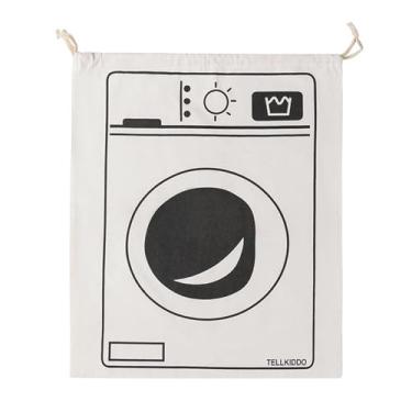 Imagem de Saco de lavanderia de lona expansível – Armazenamento de roupas dobrável com fecho de cordão, perfeito para uso doméstico, viagens e dormitório 29 x 19 cm