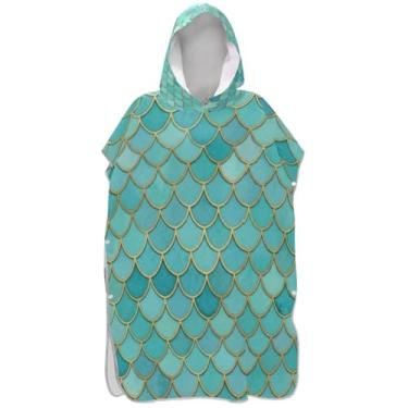 Imagem de Joisal Roupão com mudança de escalas azuis para adultos, poncho de surfe, plus size, masculino, com capuz, toalha de natação