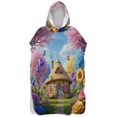 Imagem de Joisal Poncho de surfe para adultos trocador de roupa de banho com capuz bonito secagem rápida unissex adulto poncho com capuz colorido vibrante chalé