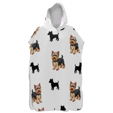 Imagem de Joisal Poncho de surfe para adultos trocador de roupão com capuz toalha de banho de secagem rápida cão fofo branco ponchos femininos com capuz