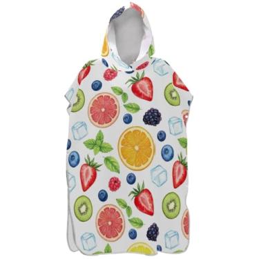 Imagem de Joisal Poncho de surfe branco de frutas em aquarela para adultos toalhas de banho com capuz plus size ponchos femininos com capuz
