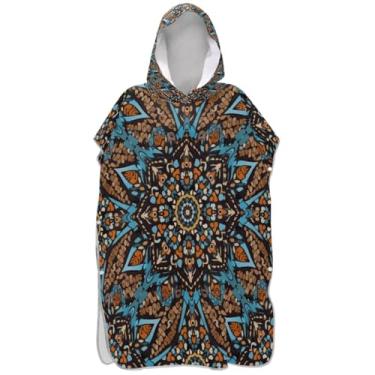 Imagem de Joisal Poncho de surfe marrom com estampa vintage intrincada para adultos trocador com capuz toalha de natação bonito absorvente masculino feminino poncho com capuz
