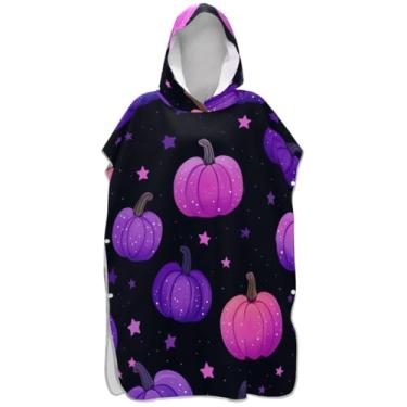 Imagem de Joisal Poncho de surfe trocador de roupão para adultos toalha de natação com capuz leve roxo abóboras estrelas preto ponchos adultos para mulheres