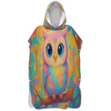 Imagem de Joisal Poncho de surfe rosa com desenho de pássaro colorido coruja para trocador adulto plus size ponchos de praia para homens toalha de banho com capuz de praia