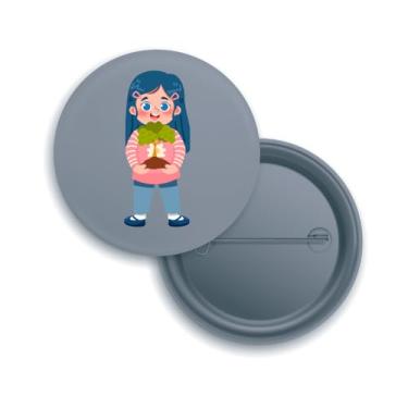 Imagem de Broches com Alfinete de Personagem de Desenho Animado, Menina com Planta, Design Fofo, Botões Redondos, 10 Peças (10, Cinza)