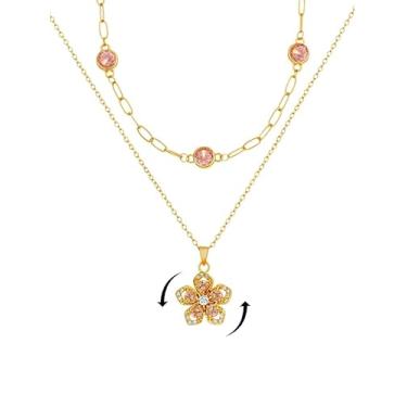 Imagem de rgwtgkyh Colares femininos com pedra do mês de nascimento em camadas, ouro 18 K, vermelho, fidget flor, hibisco, presente de aniversário de janeiro para mãe, amiga, namorada, irmãs, Large, Latão