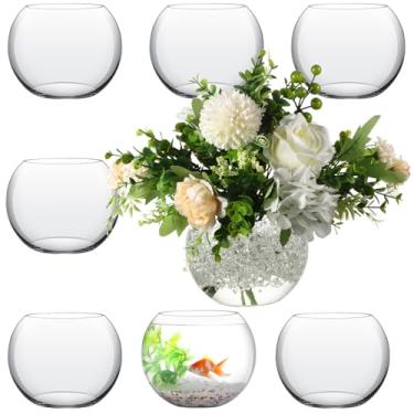 Imagem de Sawysine Vaso de mesa central de vidro redondo vaso de flores de terrário transparente a granel para eventos de casamento, plantador de peixe dourado, peça central floral, decoração de casa de