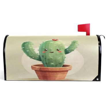 Imagem de TSENQUE Capas de caixa de correio de outono magnéticas sazonais outono caixa de correio vinil bonito desenho animado cacto fazenda decoração de caixa de correio exterior tamanho padrão 52,6 x 45,8 cm