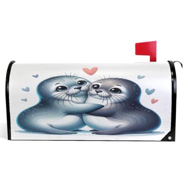 Imagem de TSENQUE Cute Animal Seal Mate Capas de caixa de correio decorativas capa de caixa de correio de vinil magnético decorações de caixa de correio para casa de fazenda ao ar livre tamanho grande 64,5 x