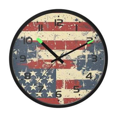 Imagem de SEHANY Relógio de parede com bandeira da América, silencioso, sem tique-taque, operado por bateria, controle de som, luz noturna, relógios de parede para sala de estar, cozinha, quarto, escritório