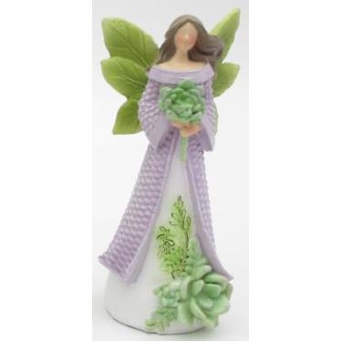 Imagem de pechpell Estatuetas de anjo da primavera para mulheres, estátua de fada roxa de resina de 9 × 5 cm com planta de asas verdes, prateleira de mesa interna para férias de primavera pequena escultura de