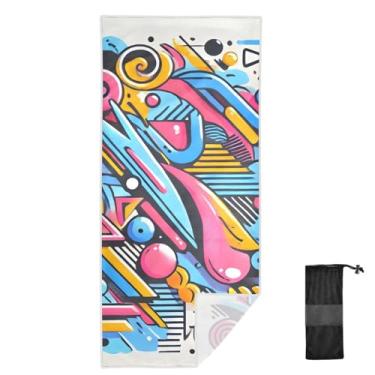 Imagem de Joitme Toalhas de praia azuis de geometria abstrata, 76 x 152 cm, toalhas de praia de verão, toalhas de natação para crianças