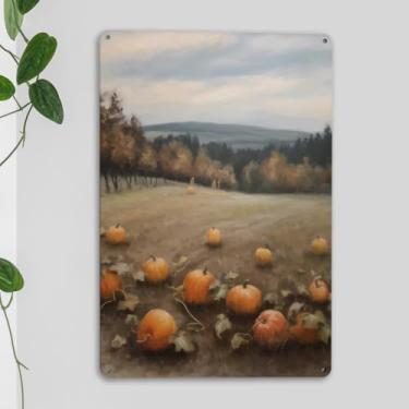 Imagem de Placa de estanho vintage de outono impressão moderna decoração de casa de fazenda rústica abóbora outono arte de parede impressão em tom quente para casa sala de estar decoração de quintal presentes