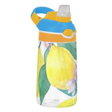 Imagem de Garrafa de água infantil Tritan de 473 ml com tampa de palha, garrafa de água esportiva portátil para escola, à prova de vazamento, copos de viagem de 473 ml para crianças, alça de transporte, flores