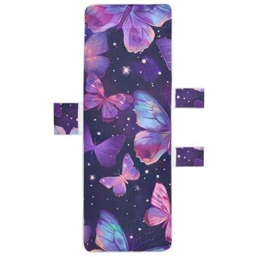Imagem de Toalha de cadeira de praia de borboleta roxa com estampa de bolso superior 85 x 76 cm