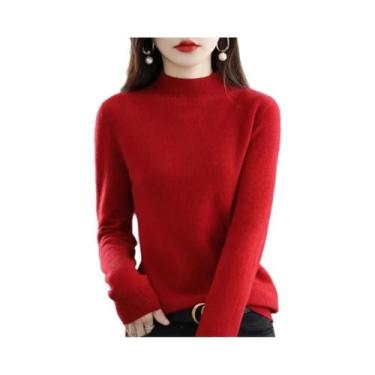Imagem de Suéter Feminino De Lã 100% Pura Com Gola Alta, Pulôver De Cashmere Cas