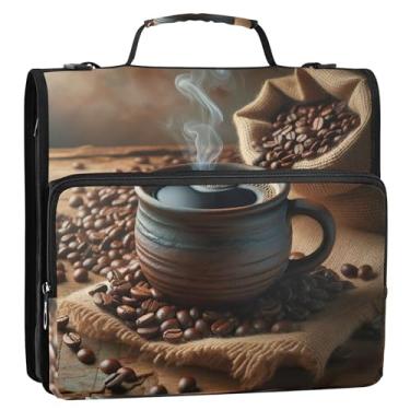 Imagem de 3 fichários de 3,8 cm, anel D de 3,8 cm, fichário de grãos de café, fichário com zíper, pasta organizadora com alça, bolsa de ensino médio personalizada, vários bolsos, pasta grande para portfólio