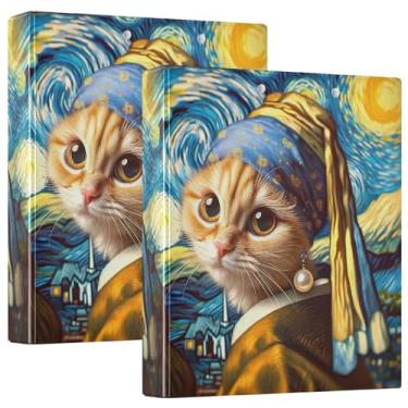 Imagem de Fichários engraçados de gato com brincos de pérola, 3 polegadas, 3 anéis, 200 folhas, fichário de caderno colorido, anel redondo, fichário de escritório, 1 pacote