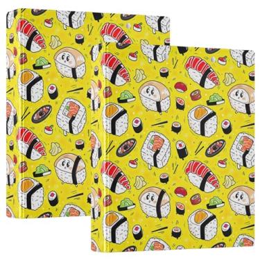 Imagem de Fichários de 3 anéis personalizados de desenho animado amarelo sushi, 3 polegadas, comporta 200 folhas, pastas, caderno, anel redondo, fichário resistente, 31,5 x 27 x 6 cm, 1 pacote