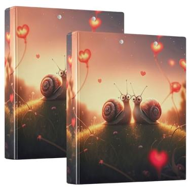 Imagem de Fichários de 3 anéis com estampa de caracóis românticos fofos de 3 cm comporta 200 folhas, 3 pastas de anéis, fichário de receita de anel redondo, 31,5 x 27 x 6 cm, pacote com 2