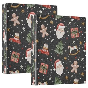 Imagem de Fichário de Natal Papai Noel preto com 3 anéis de 3,8 cm comporta 200 folhas, pastas de portfólio de designer, fichário de receita de anel redondo, 31,5 x 27 x 6 cm, pacote com 2
