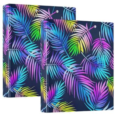 Imagem de Fichários de folhas de palmeira aquarela, arco-íris, 3 anéis, comporta 200 folhas, anel redondo, fichário resistente, 31,5 x 27 x 6 cm, pacote com 2