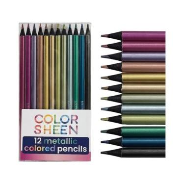 Imagem de Lápis De Cor Metálicos 12 24 Cores Grafite Preto Para Pintura Criativa