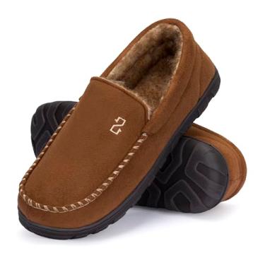 Imagem de Zizor Pantufas masculinas mocassim com espuma viscoelástica, sapatos para uso interno e externo, Caramel, 41