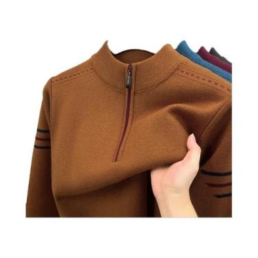 Imagem de Suéter Masculino De Tricô Listrado Com Meio Zíper, Pulôver De Negócios