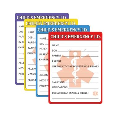 Imagem de Adesivo infantil I.C.E. em caso de emergência para assento de segurança de carro Etiquetas de contato de emergência 10 x 7,6 cm ID infantil Etiquetas de anexo de alerta de informações médicas para