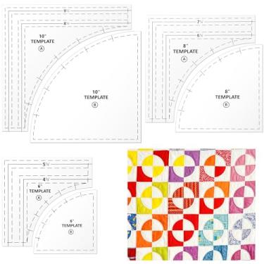 Imagem de Conjunto de 3 modelos Drunkards Path para acolchoar, réguas e modelos grandes para padrões de corte com suprimentos de costura de 1/10.2 cm para artesanato DIY (transparente, 25, 20, 15 cm)