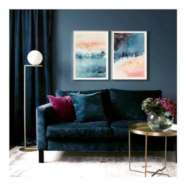 Imagem de Impressões de arte de parede abstrata rosa colorido céu oceano pôr do sol pinturas na parede imagens impressões para sala de estar quarto - (30 x 50 cm x 2) 12 x 20 polegadas sem moldura