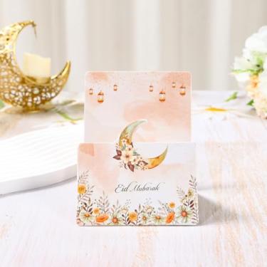 Imagem de Cartões de dinheiro 3D Eid Mubarak com três dobras, porta-cartões de presente em dinheiro da sorte, 24 x 10 cm, design de lua verde amarela aquarela, cartão comemorativo, decoração Eid para crianças