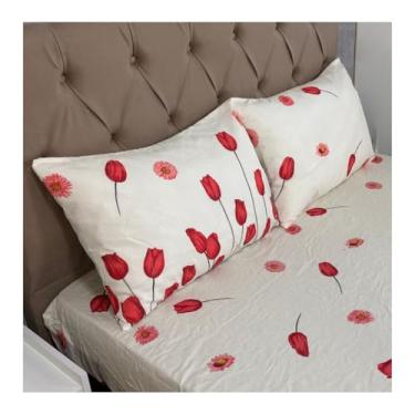 Imagem de Jogo de Lençol Casal 3 Peças 150 Fios Estampado – Lençol com Elástico, Fronhas com Zíper, Cama Box e Padrão (Modelo - 14)