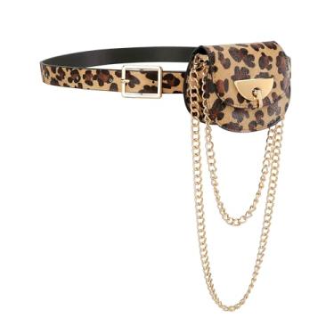 Imagem de Pochete feminina de couro PU bolsa de cinto para mulheres pochete mini bolsa de cinto bolsa transversal bolsa de cintura Y2K bolsa de corrente destacável, Leopardo, XX-Small