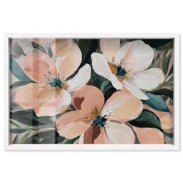 Imagem de Blush Blooms V Shadowbox Print Flower Wall Art por Art Remedy, moldura branca, 78 x 53 cm