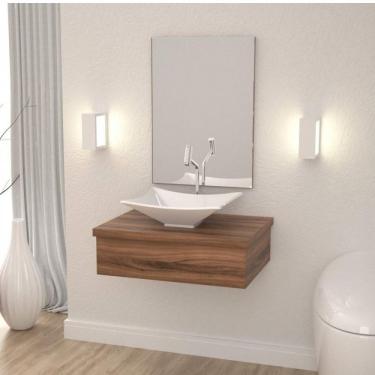Imagem de Conjunto para Banheiro Gabinete com Cuba Folha L38 e Espelheira 601w Metrópole Compace Nogal