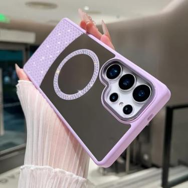 Imagem de HJZSZX Capa espelhada magnética com glitter para Galaxy S25 Plus (para Galaxy S25 Plus/roxa)