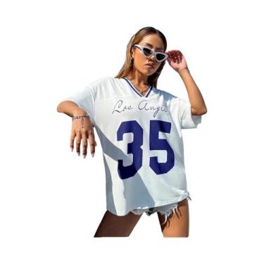 Imagem de Camiseta Casual Feminina De Verão Com Decote Em V, Estilo Solto, Manga