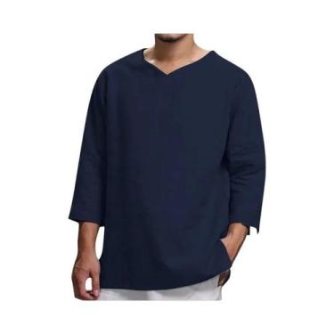 Imagem de T-shirt confortável de manga 3/4 masculina, roupa masculina de verão, 