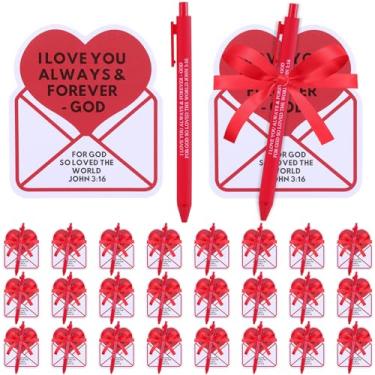 Imagem de Glenmal 24 conjuntos de notas adesivas de dia dos namorados com canetas esferográficas, fitas de oração, cartões postais cristãos, bloco de notas inspirador de coração para evangelismo, dia dos