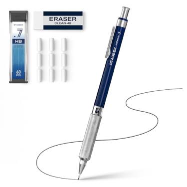Imagem de STAGEEK Lapiseira de 0,7 mm, lápis de arte em metal e desenho com borracha e refis de grafite de 40 HB, lápis de desenho profissional para artistas, estudantes, escola, escritório, escrita, esboço
